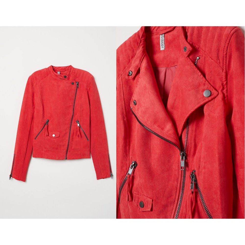 H&M Red Suede Biker Jacket